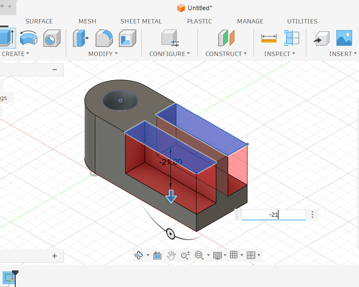 <p><strong>2.</strong> Use Extrude Cut according to the dimensions shown in the drawing.</p>
