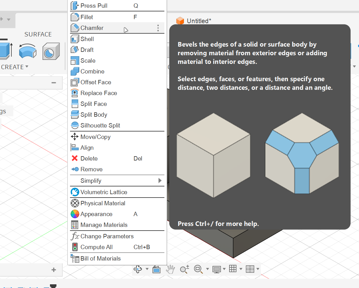 <p><strong>1.</strong> Select the Chamfer tool.</p>