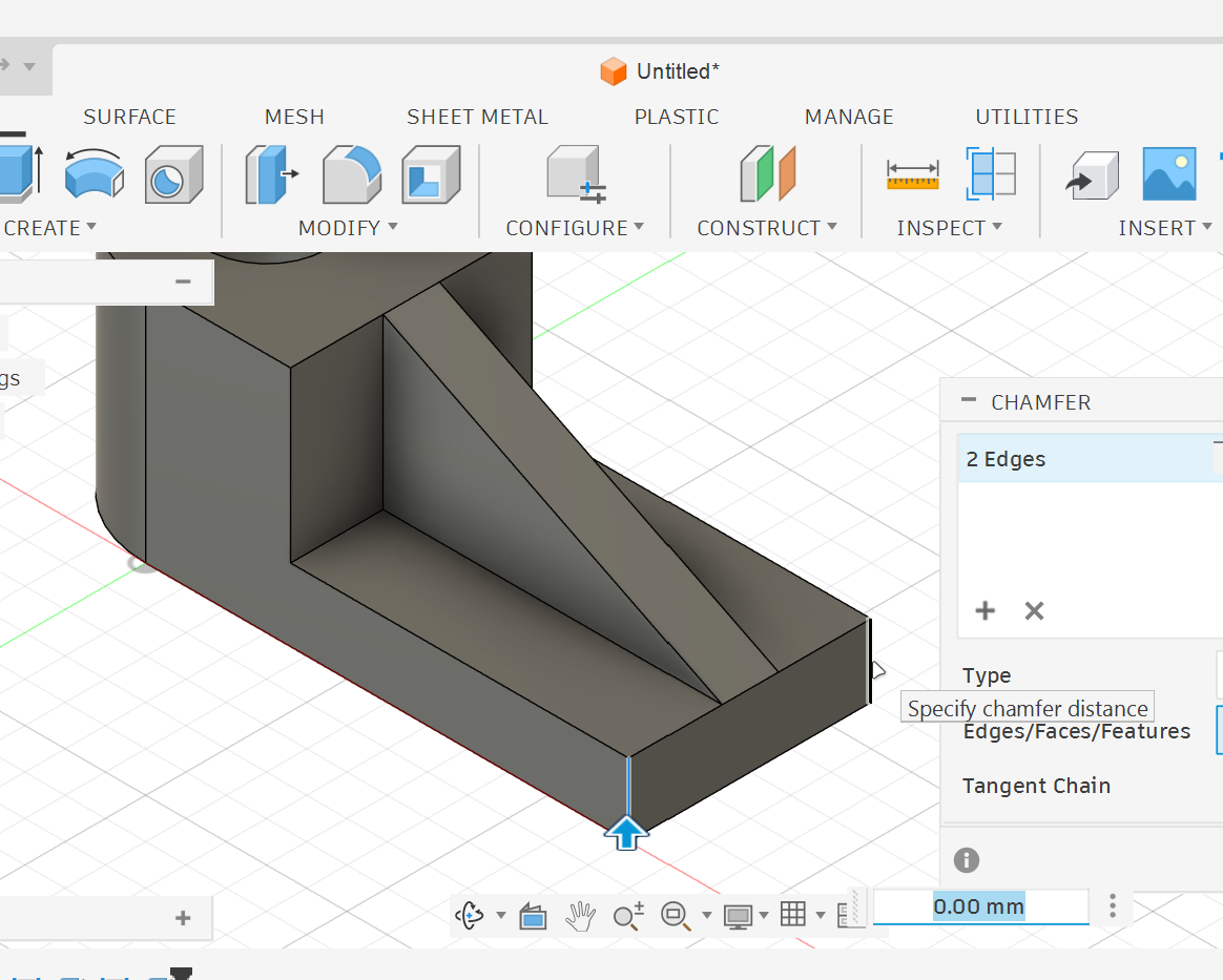 <p><strong>3.</strong> Select the second front edge to apply the chamfer on both sides.</p>