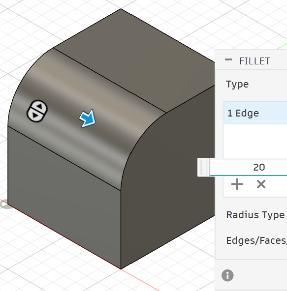 <p><strong>4.</strong> Enter the fillet radius, then click <strong>OK</strong> or press <strong>Enter</strong>.</p>