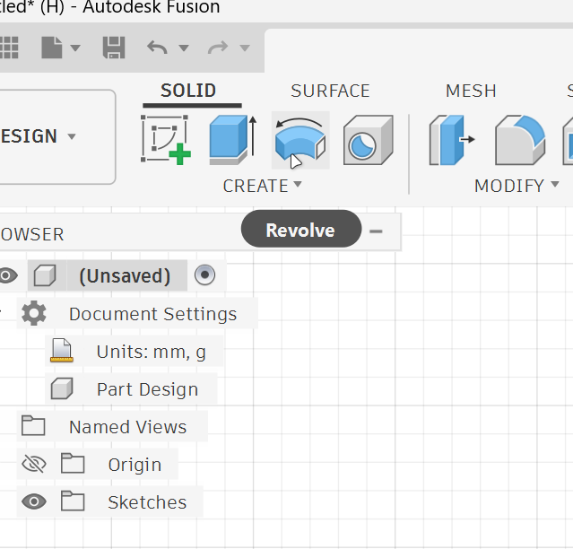 <p><strong>2.</strong> Solid tab --> Revolve.</p>