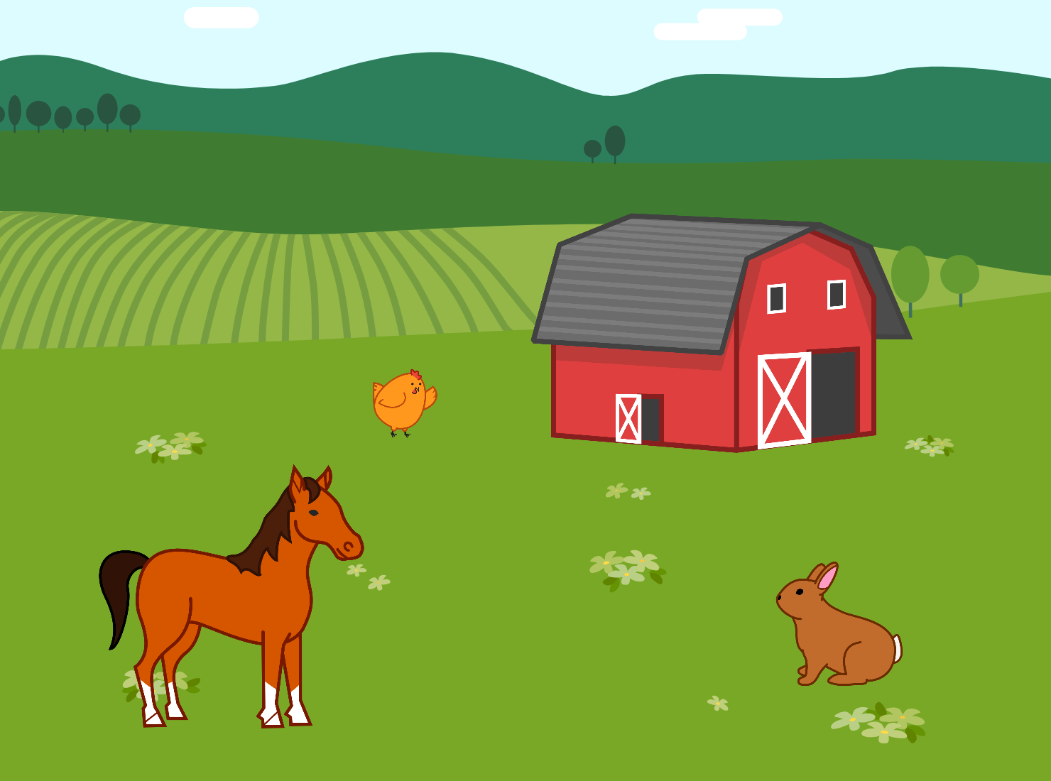 <p>If you add a chicken and a pig, your farm will look like this</p>